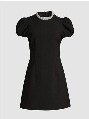 Likely Black Puff Sleeve Bonnie Pearl Beaded Neck Mini Dress Size 2 Revolve